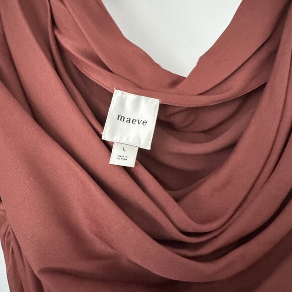 Maeve Asymmetric Tie-Waist Satin Midi Dress - Size L - Pink/Rose - Picture 5 of 6